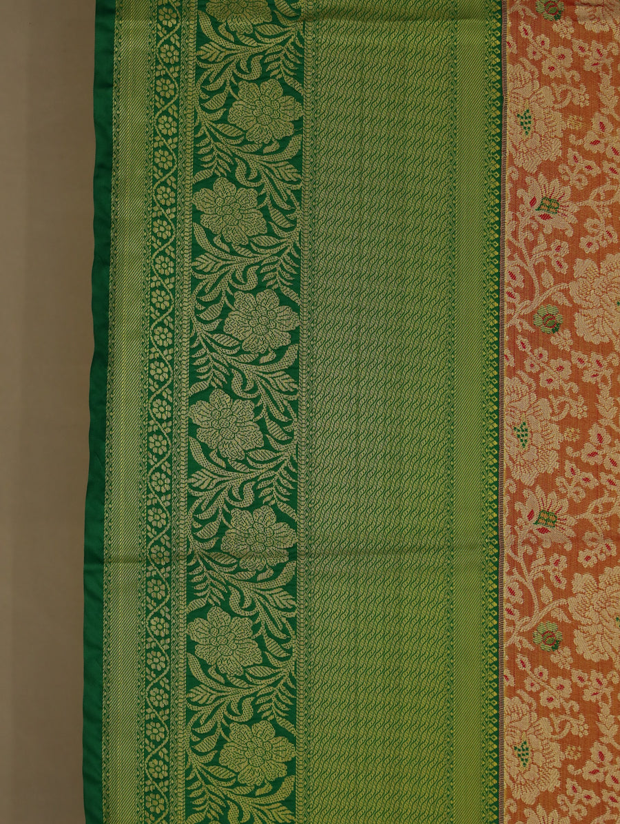 Dusty Peach Kanchipuram Inspired Semi Silk Saree with Wide Wide Contrast Border