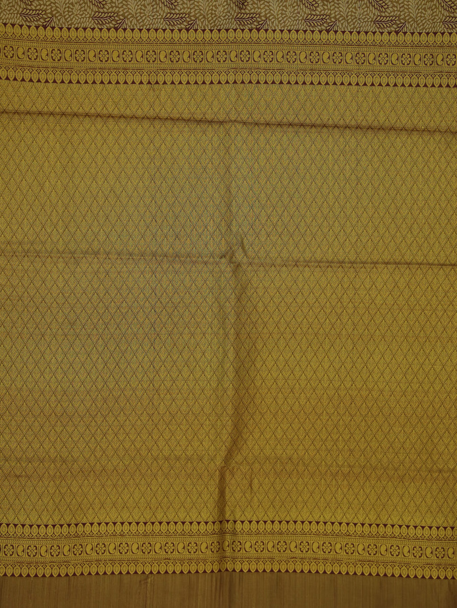 Ivory Beige Kanchipuram Inspired Semi Silk Saree with Wide Wide Contrast Border