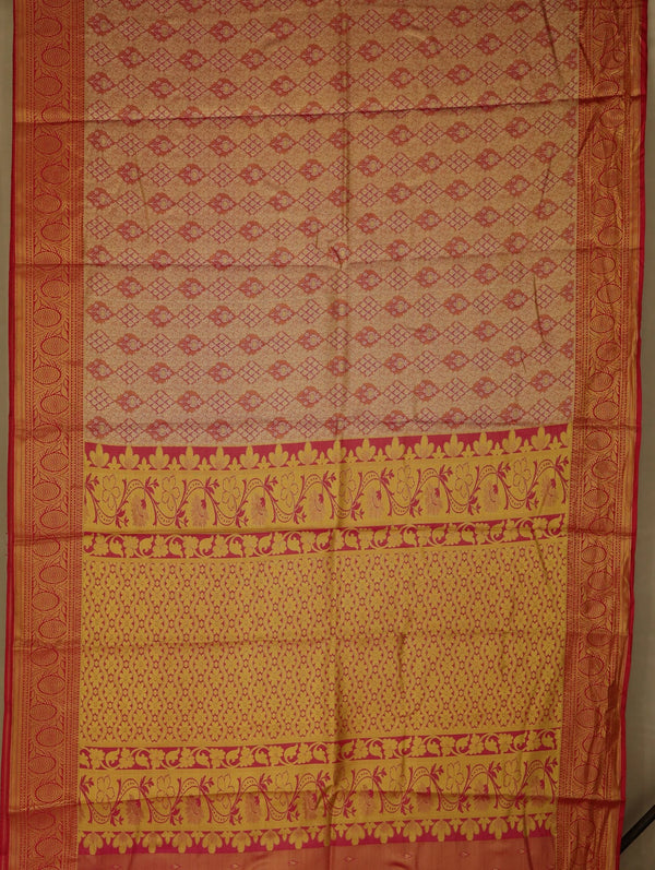 Burnt Orange Dharmavaram Inspired Semi Silk Saree with Medium Medium Contrast Border