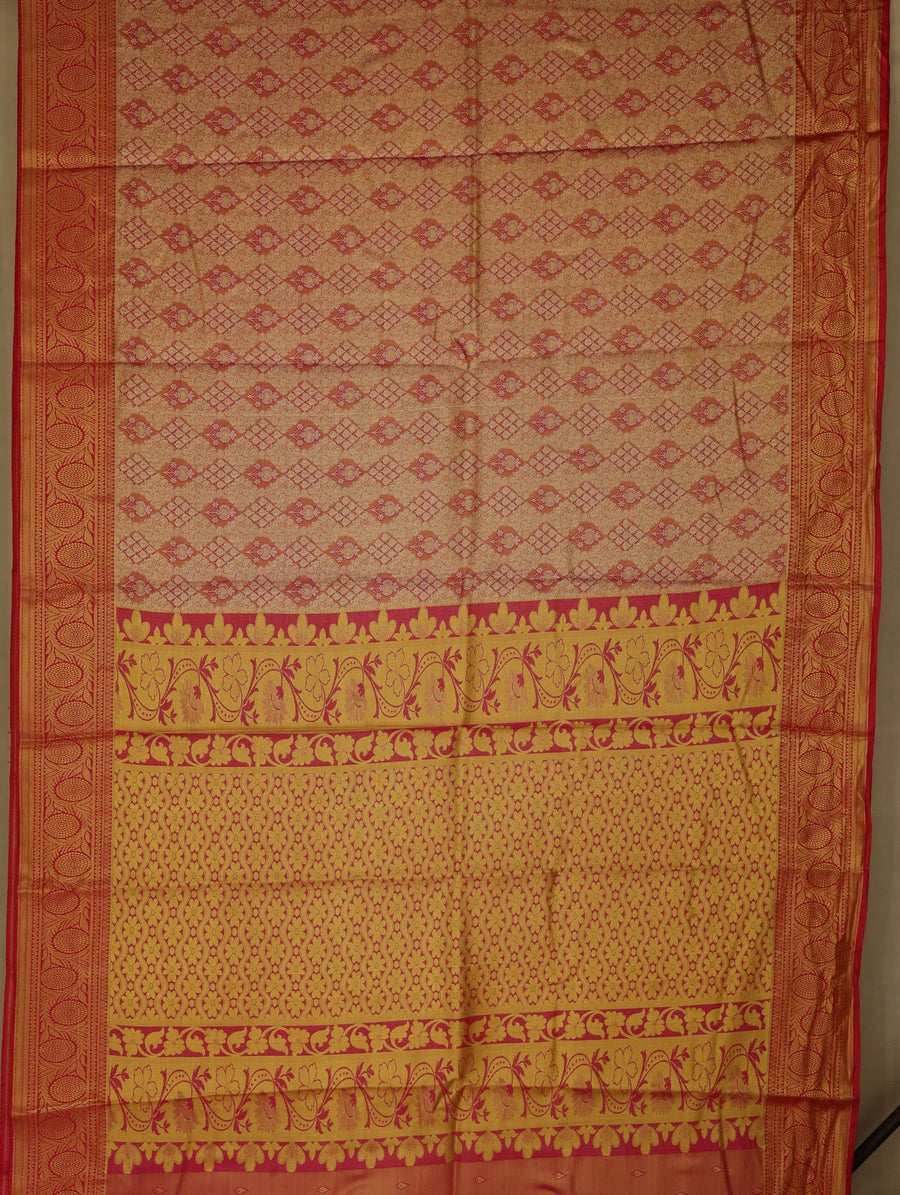 Burnt Orange Dharmavaram Inspired Semi Silk Saree with Medium Medium Contrast Border