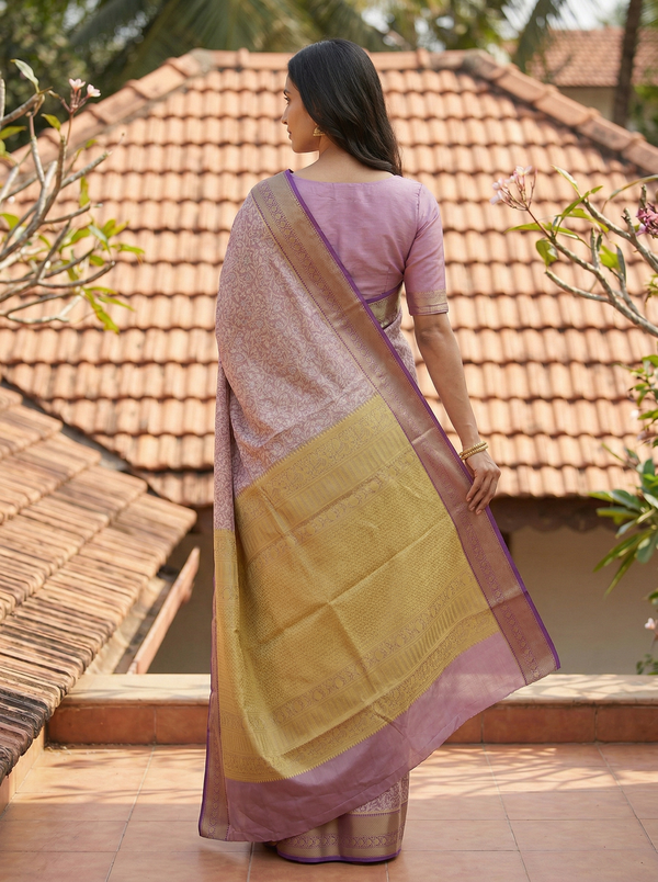 Lavender Blush Uppada Inspired Semi Silk Saree with Medium Medium Contrast Border
