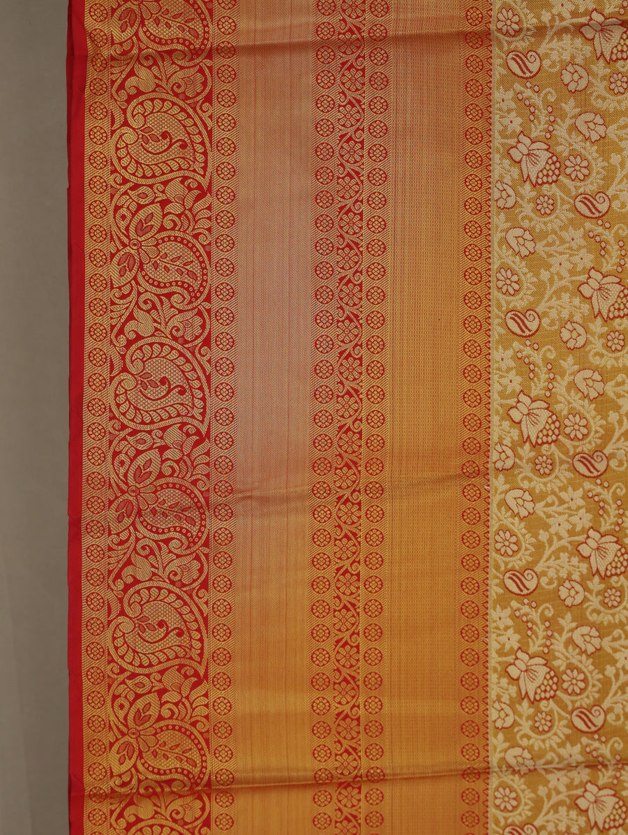 Saffron Gold Dharmavaram Inspired Semi Silk Saree with Wide Wide Contrast Border