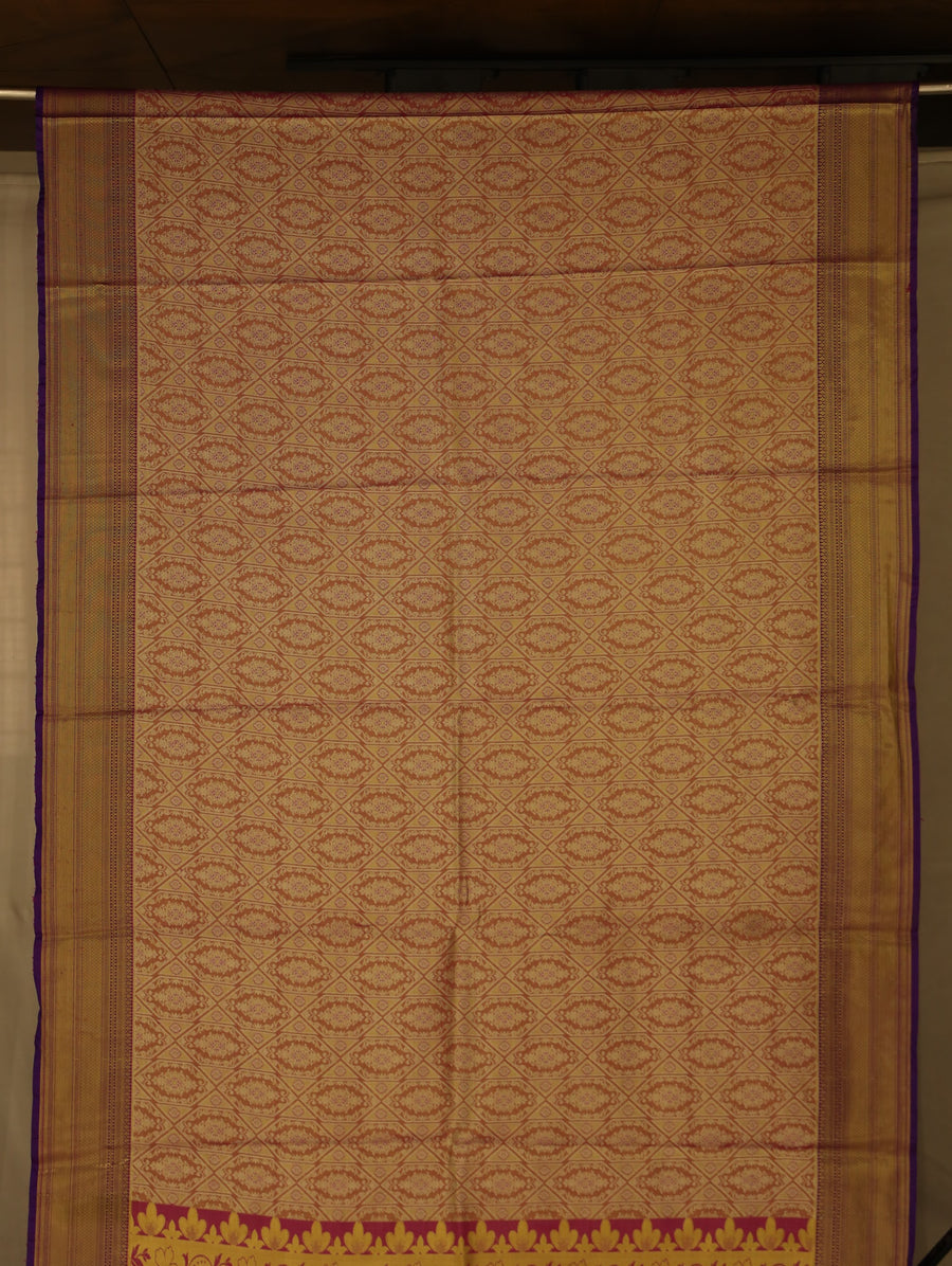 Champagne Gold Dharmavaram Inspired Semi Silk Saree with Wide Wide Contrast Border