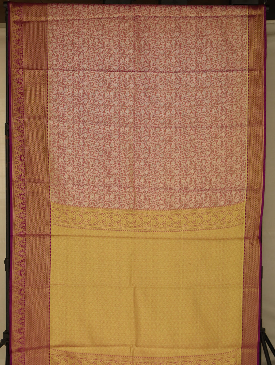Champagne Gold Dharmavaram Inspired Semi Silk Saree with Medium Medium Contrast Border