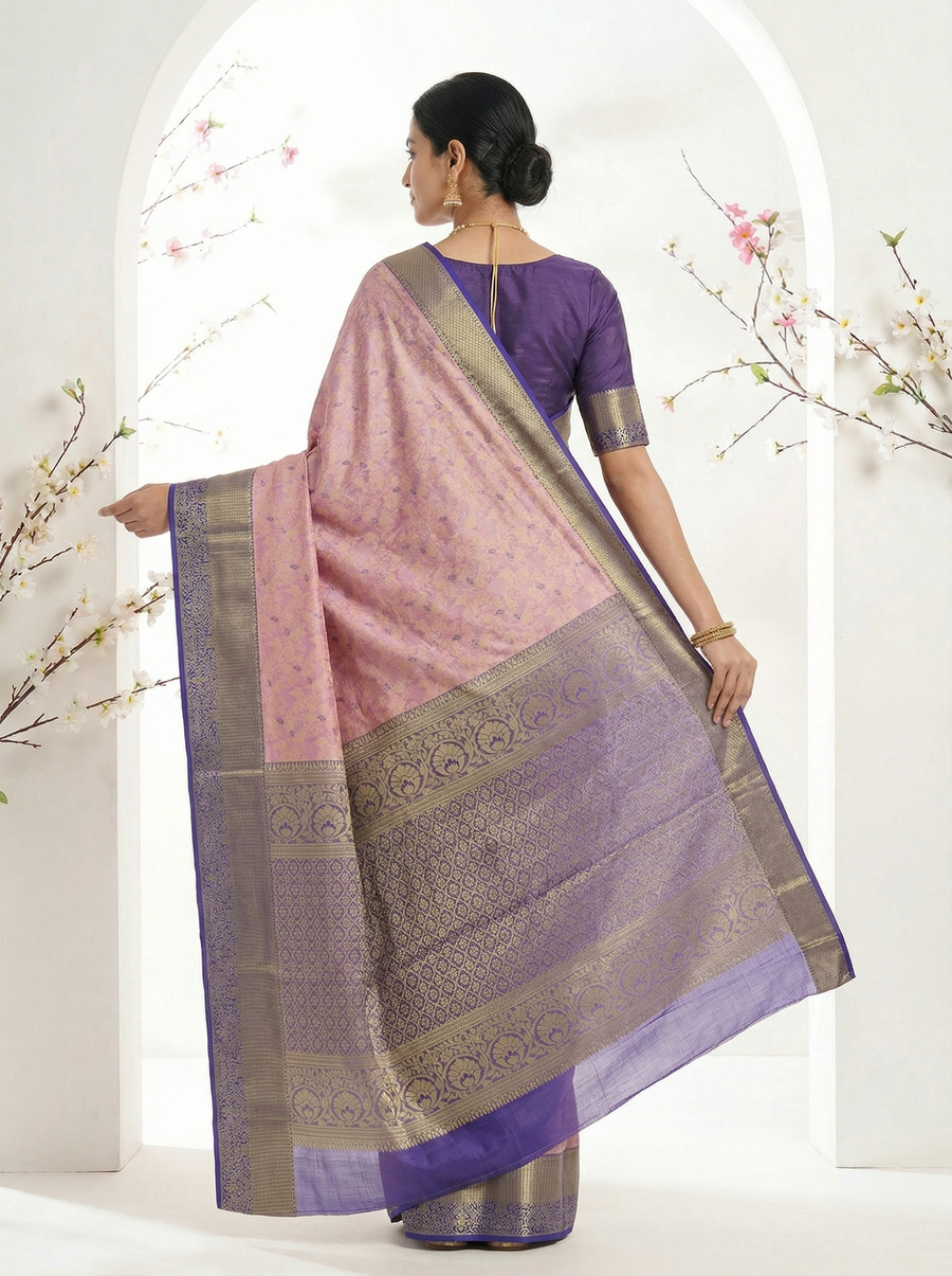 Lavender Bliss Dharmavaram Inspired Semi Silk Saree with Wide Wide Contrast Border