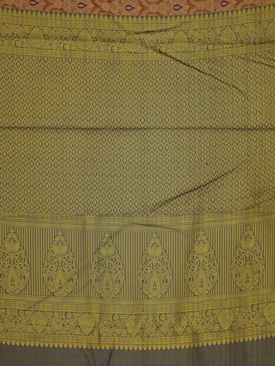 Olive Green Kanchipuram Inspired Semi Silk Saree with Wide Wide Contrast Border