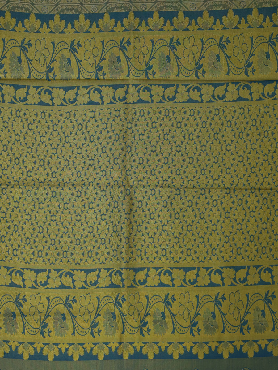 Sage Green Kanchipuram Inspired Semi Silk Saree with Wide Wide Contrast Border