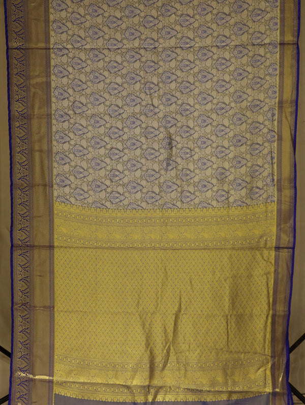 Champagne Gold Kanchipuram Inspired Semi Silk Saree with Medium Medium Contrast Border