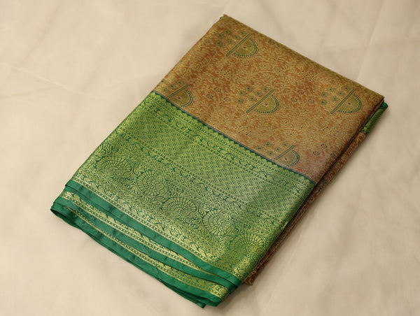 Champagne Gold Dharmavaram Inspired Semi Silk Saree with Medium Medium Self Border