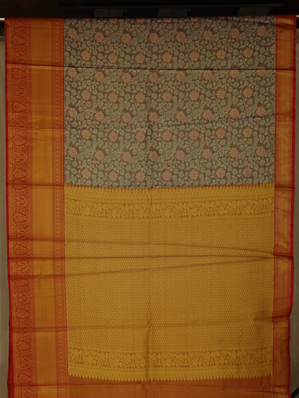 Champagne Gold Dharmavaram Inspired Semi Silk Saree with Wide Wide Contrast Border