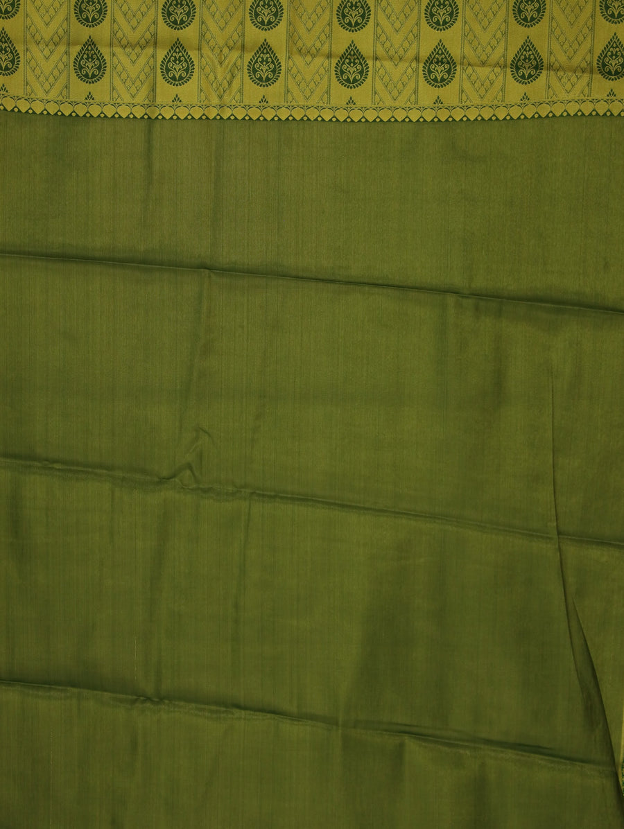 Olive Green Uppada Inspired Semi Silk Saree with Medium Medium Contrast Border