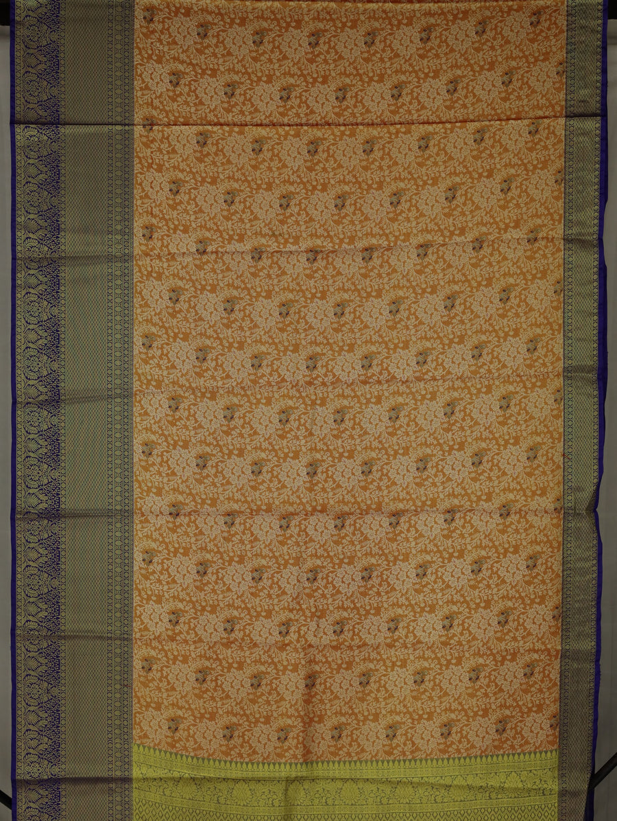 Burnt Orange Dharmavaram Inspired Semi Silk Saree with Wide Wide Contrast Border
