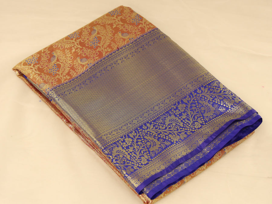 Burnt Sienna Dharmavaram Inspired Semi Silk Saree with Wide Wide Contrast Border