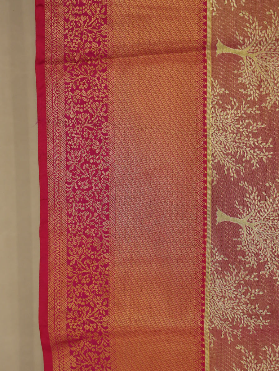 Terracotta Orange Dharmavaram Inspired Semi Silk Saree with Wide Wide Self Border