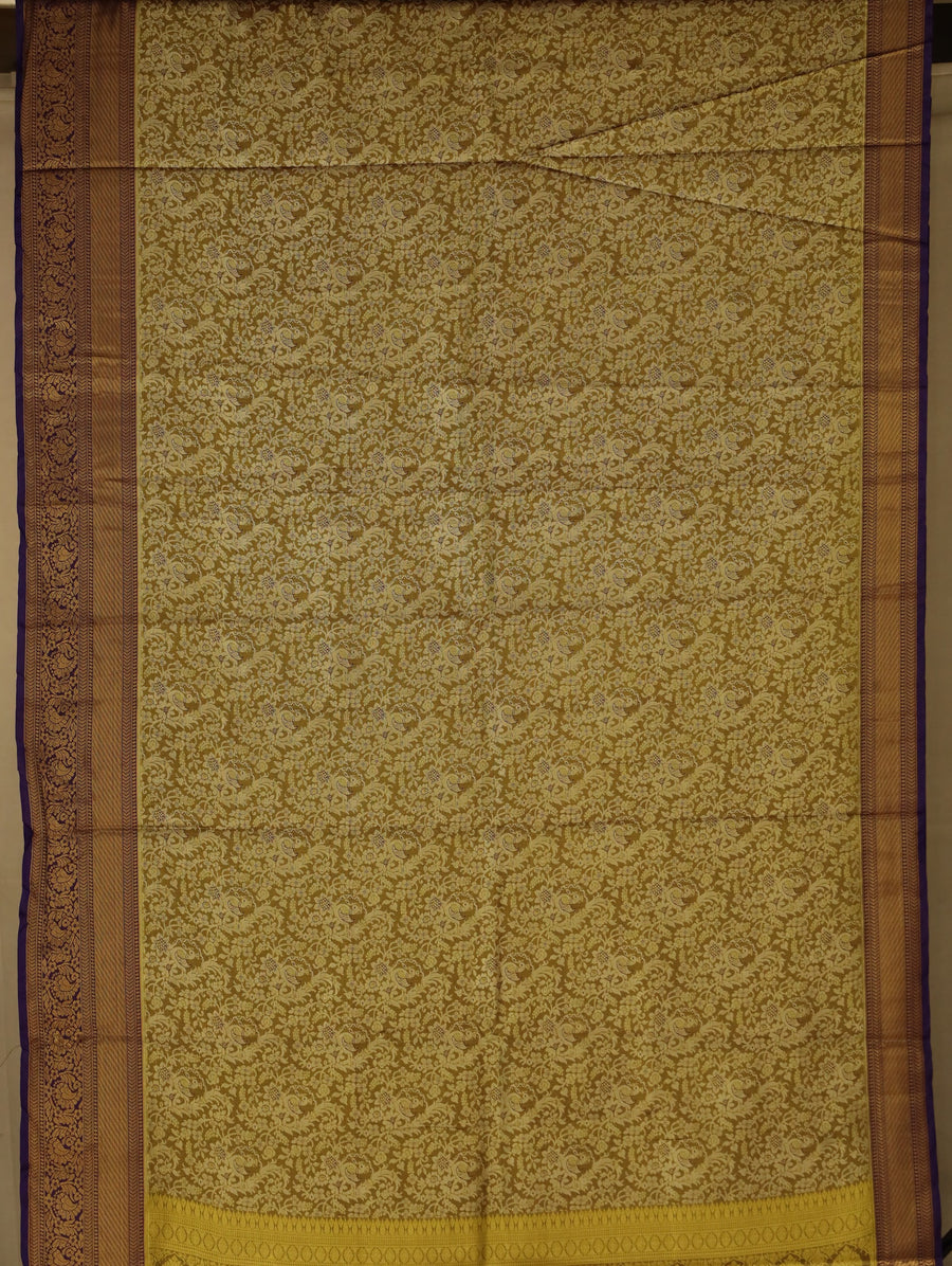 Champagne Gold Kanchipuram Inspired Semi Silk Saree with Wide Medium Contrast Border