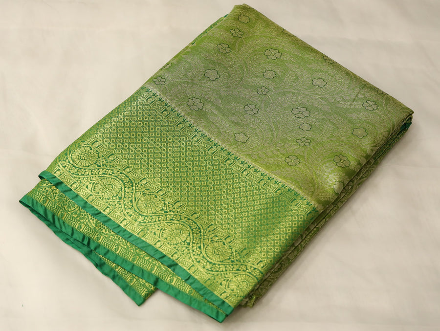 Olive Green Kanchipuram Inspired Semi Silk Saree with Wide Wide Self Border