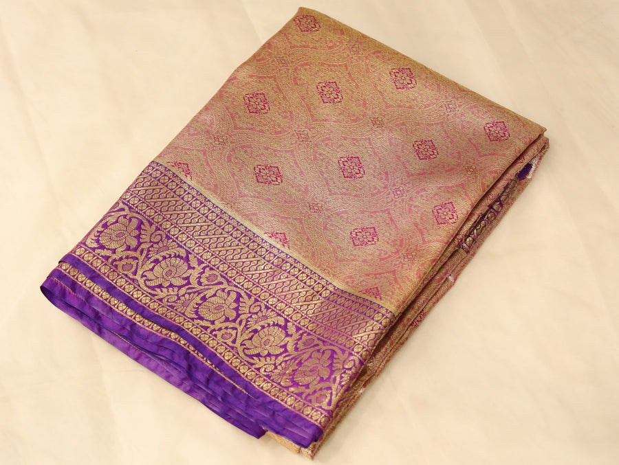 Dusty Rose Dharmavaram Inspired Semi Silk Saree with Medium Medium Contrast Border