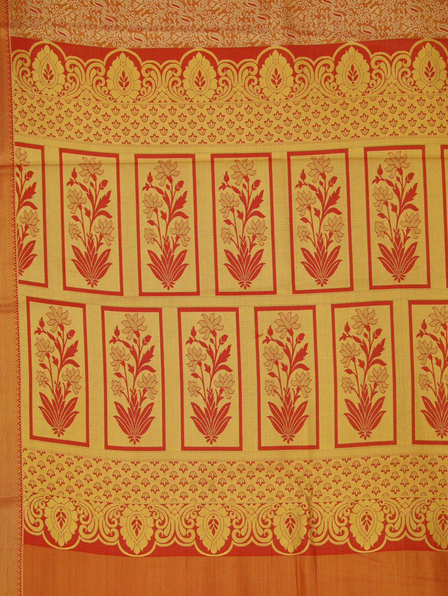 Sunset Orange Dharmavaram Inspired Semi Silk Saree with Wide Wide Contrast Border