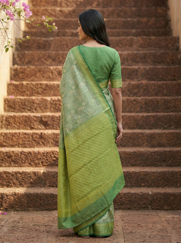 Sage Green Uppada Inspired Semi Silk Saree with Wide Wide Self Border