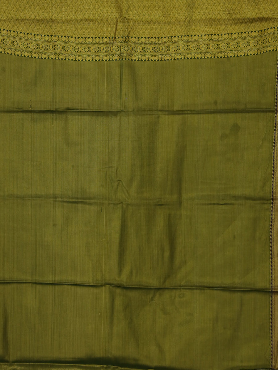 Olive Green Kanchipuram Inspired Semi Silk Saree with Medium Medium Self Border