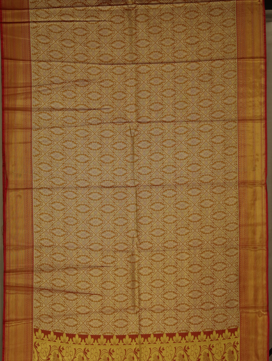 Champagne Gold Kanchipuram Inspired Semi Silk Saree with Wide Wide Contrast Border