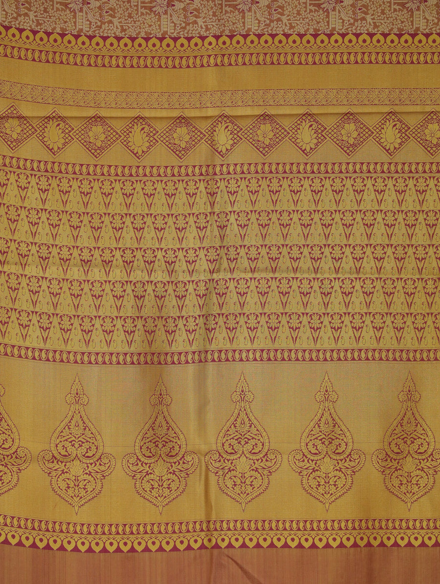 Champagne Gold Dharmavaram Inspired Semi Silk Saree with Medium Medium Contrast Border