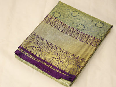 Olive Green Kanchipuram Inspired Semi Silk Saree with Medium Medium Contrast Border