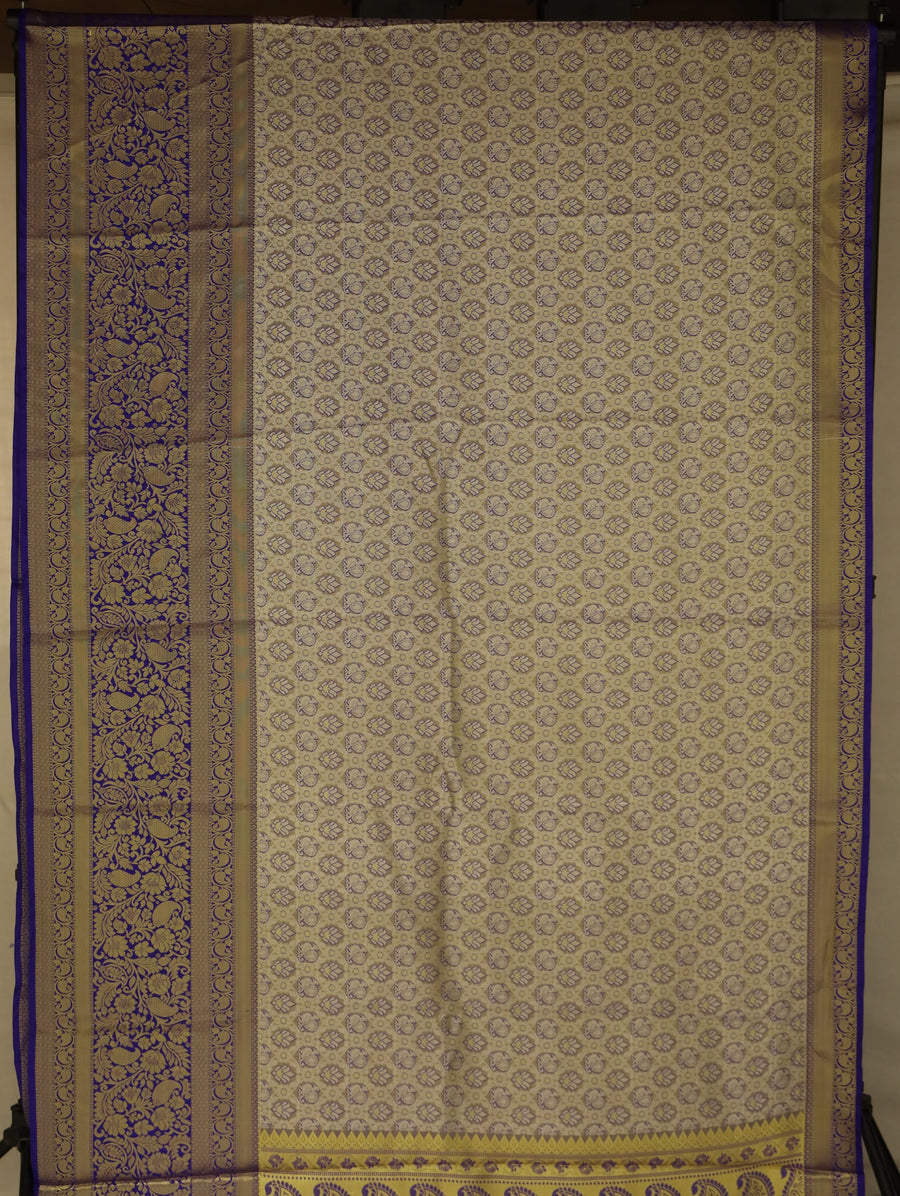 Champagne Gold Dharmavaram Inspired Semi Silk Saree with Wide Wide Contrast Border