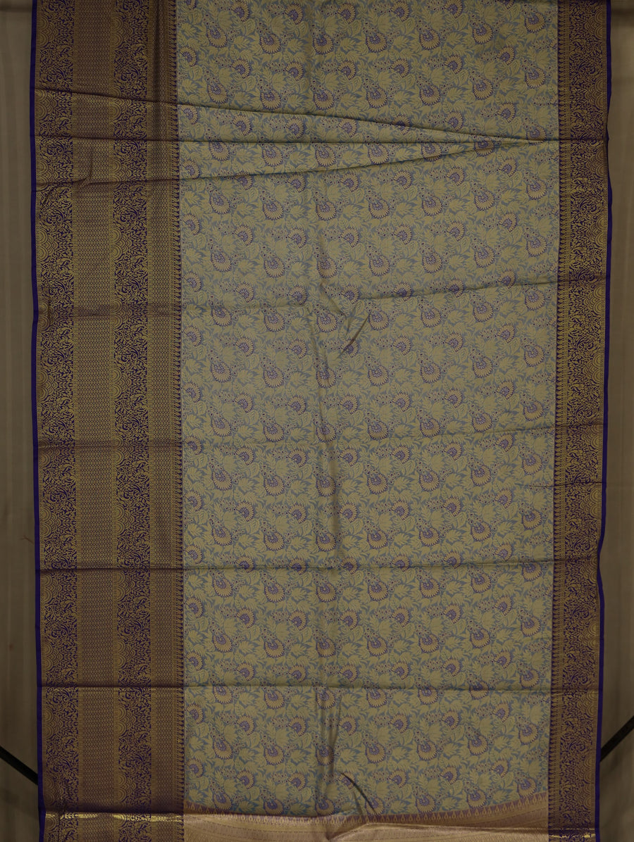 Champagne Gold Kanchipuram Inspired Semi Silk Saree with Wide Wide Contrast Border