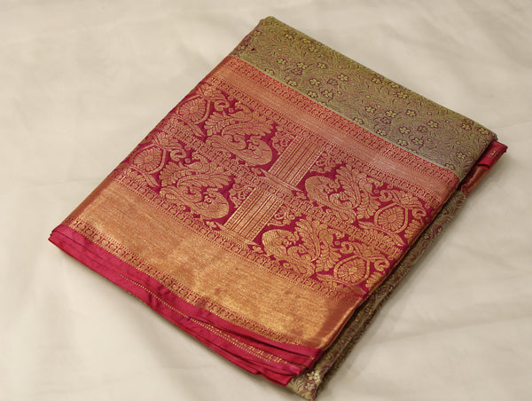 Burnt Orange Dharmavaram Inspired Semi Silk Saree with Wide Wide Contrast Border