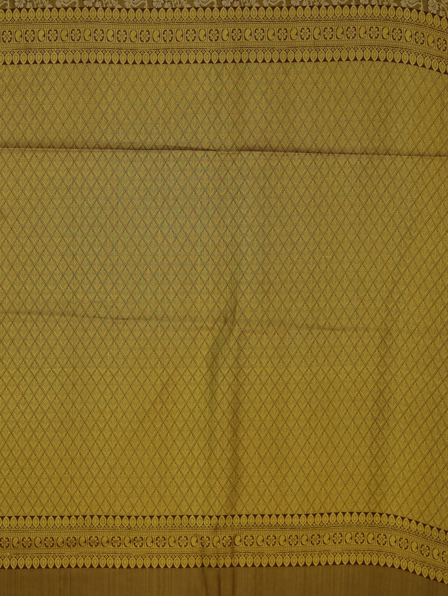 Champagne Gold Kanchipuram Inspired Semi Silk Saree with Wide Wide Contrast Border