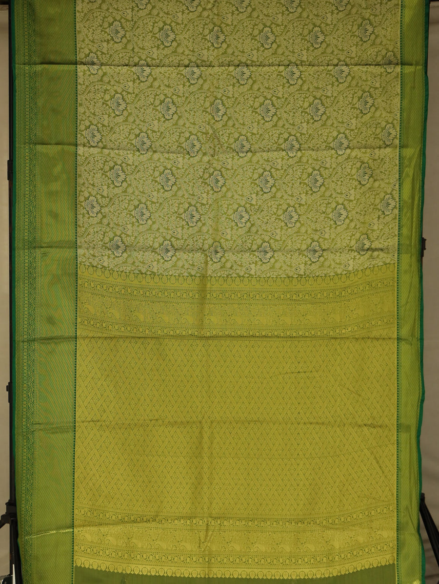 Moss Green Mysore Inspired Semi Silk Saree with Medium Medium Self Border