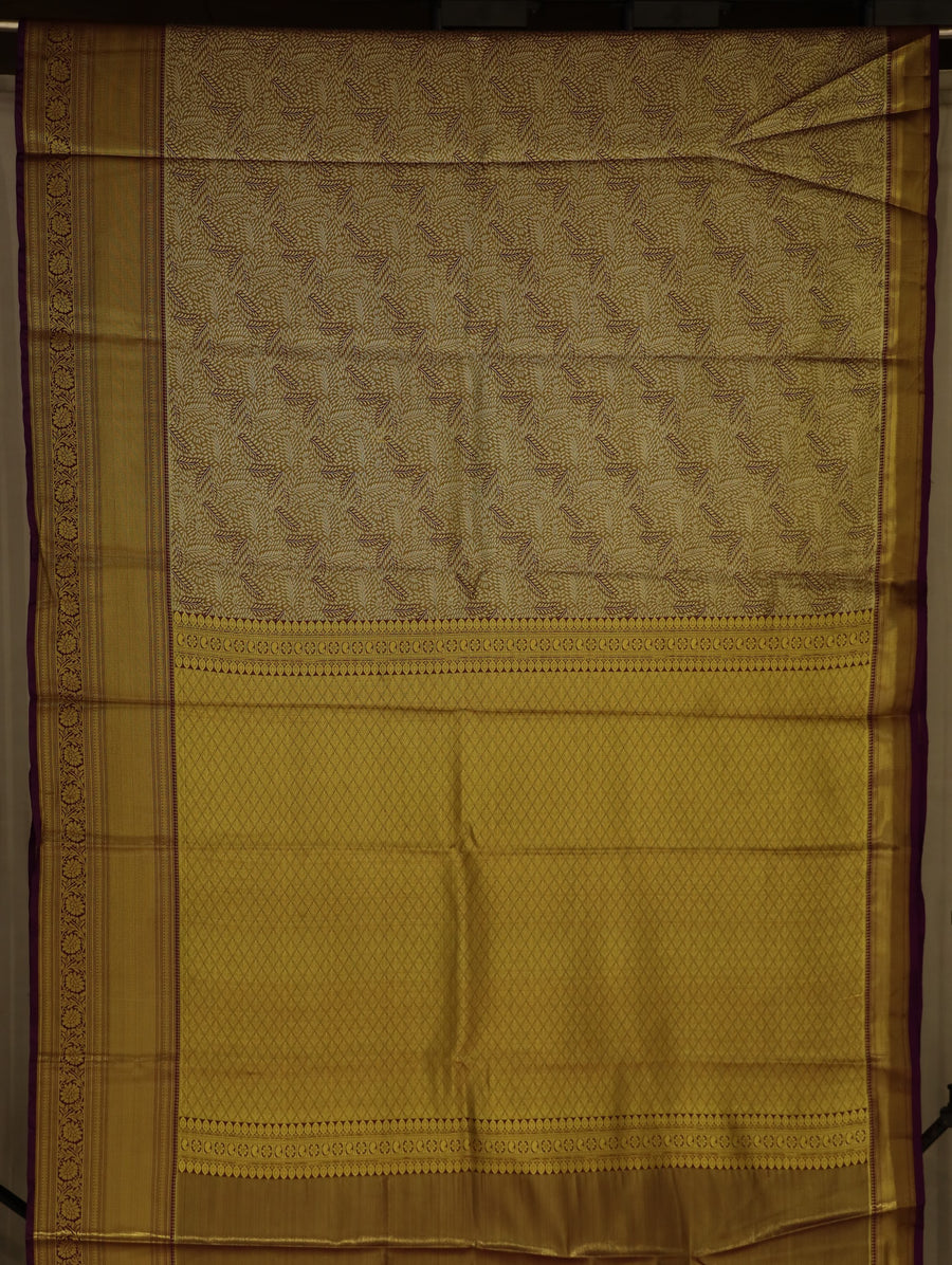Ivory Beige Kanchipuram Inspired Semi Silk Saree with Wide Wide Contrast Border
