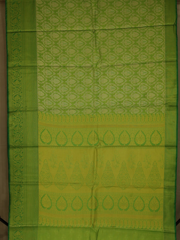 Lime Green Kanchipuram Inspired Semi Silk Saree with Medium Medium Self Border