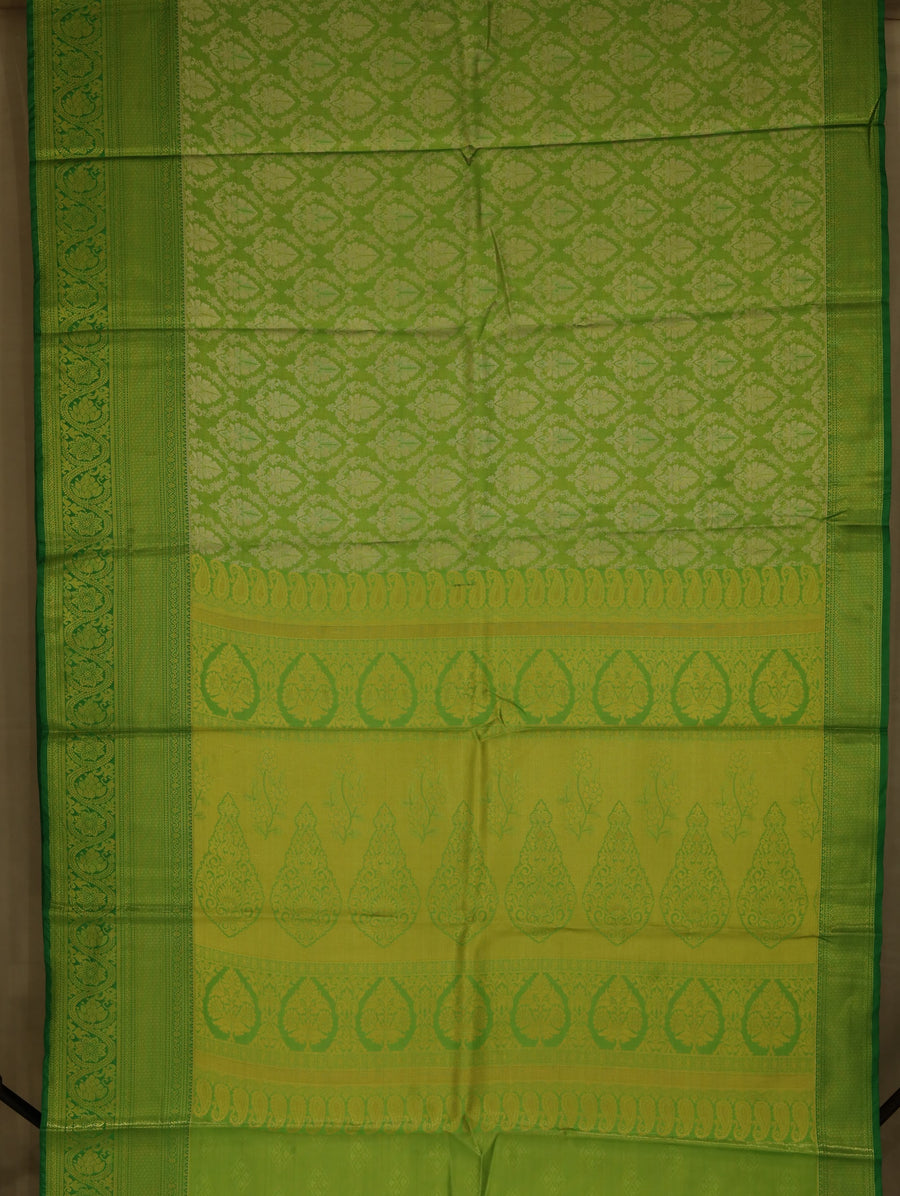 Lime Green Kanchipuram Inspired Semi Silk Saree with Medium Medium Self Border
