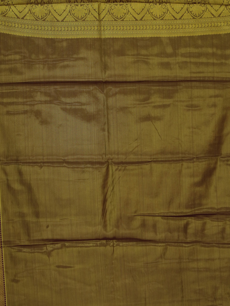 Champagne Gold Kanchipuram Inspired Semi Silk Saree with Wide Wide Contrast Border