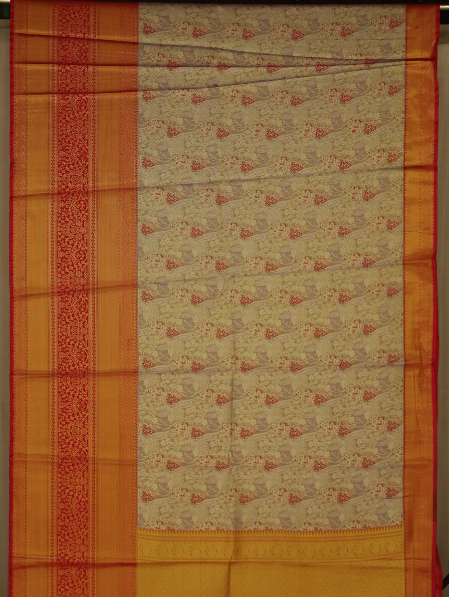 Champagne Gold Dharmavaram Inspired Semi Silk Saree with Wide Wide Contrast Border