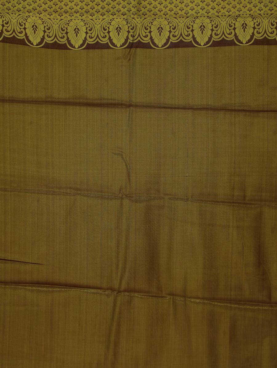 Olive Green Kanchipuram Inspired Semi Silk Saree with Medium Medium Contrast Border