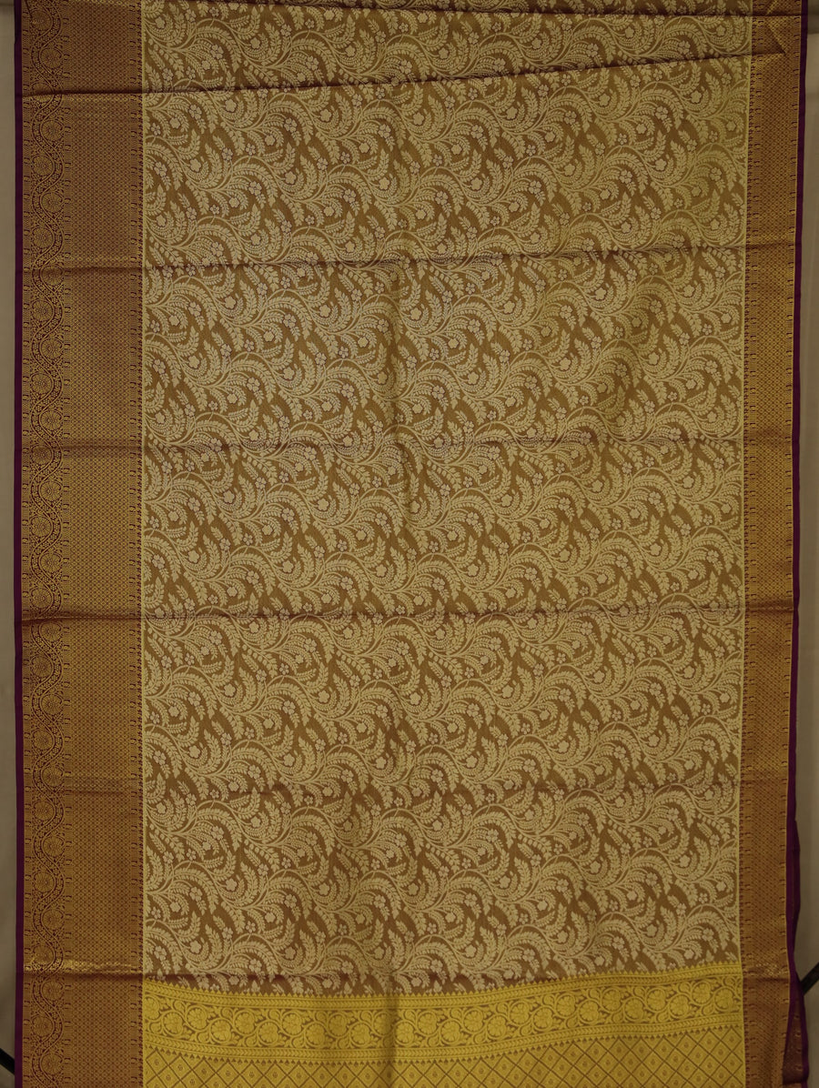 Champagne Gold Kanchipuram Inspired Semi Silk Saree with Wide Medium Contrast Border