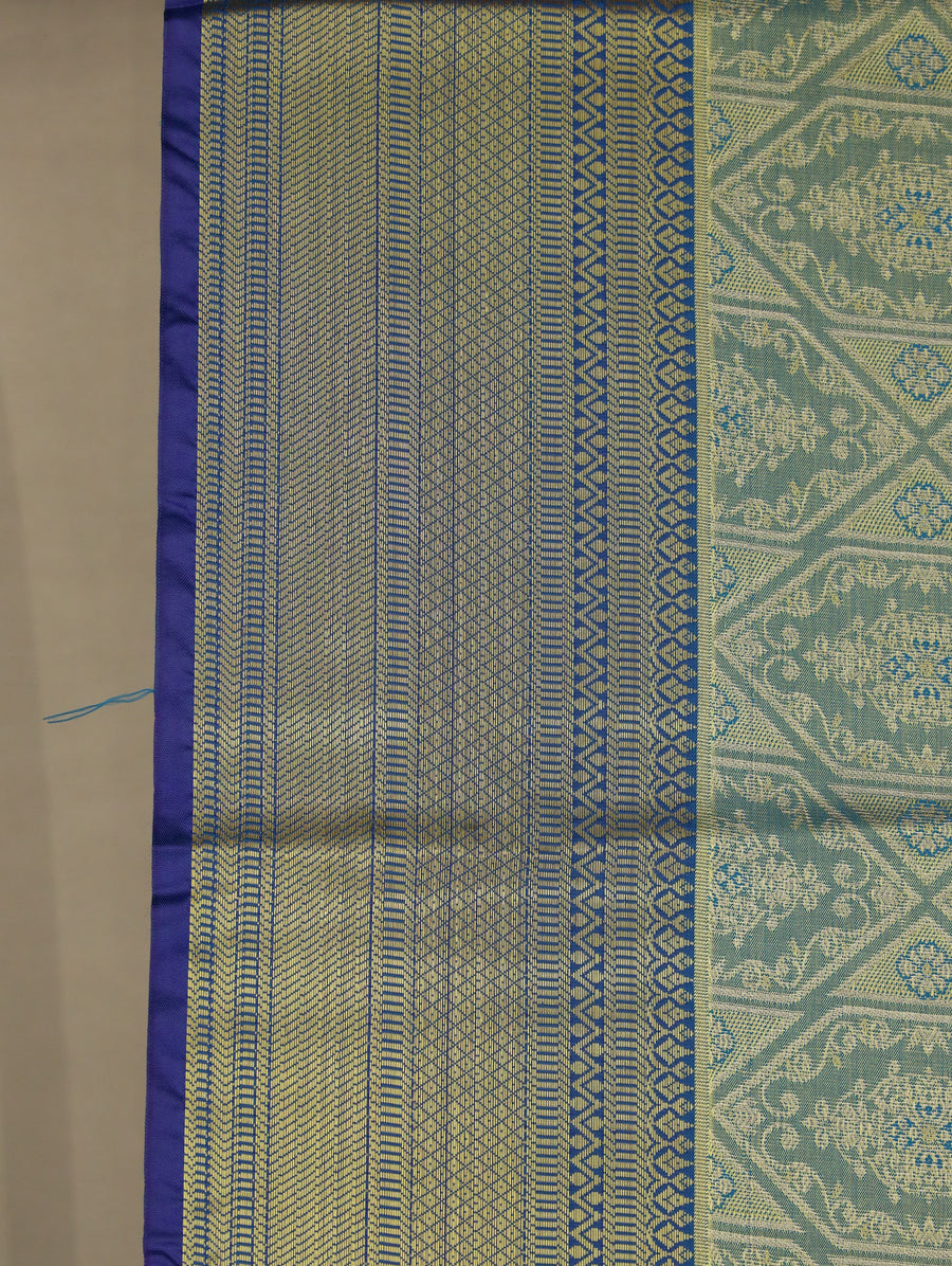 Sage Green Kanchipuram Inspired Semi Silk Saree with Wide Wide Contrast Border