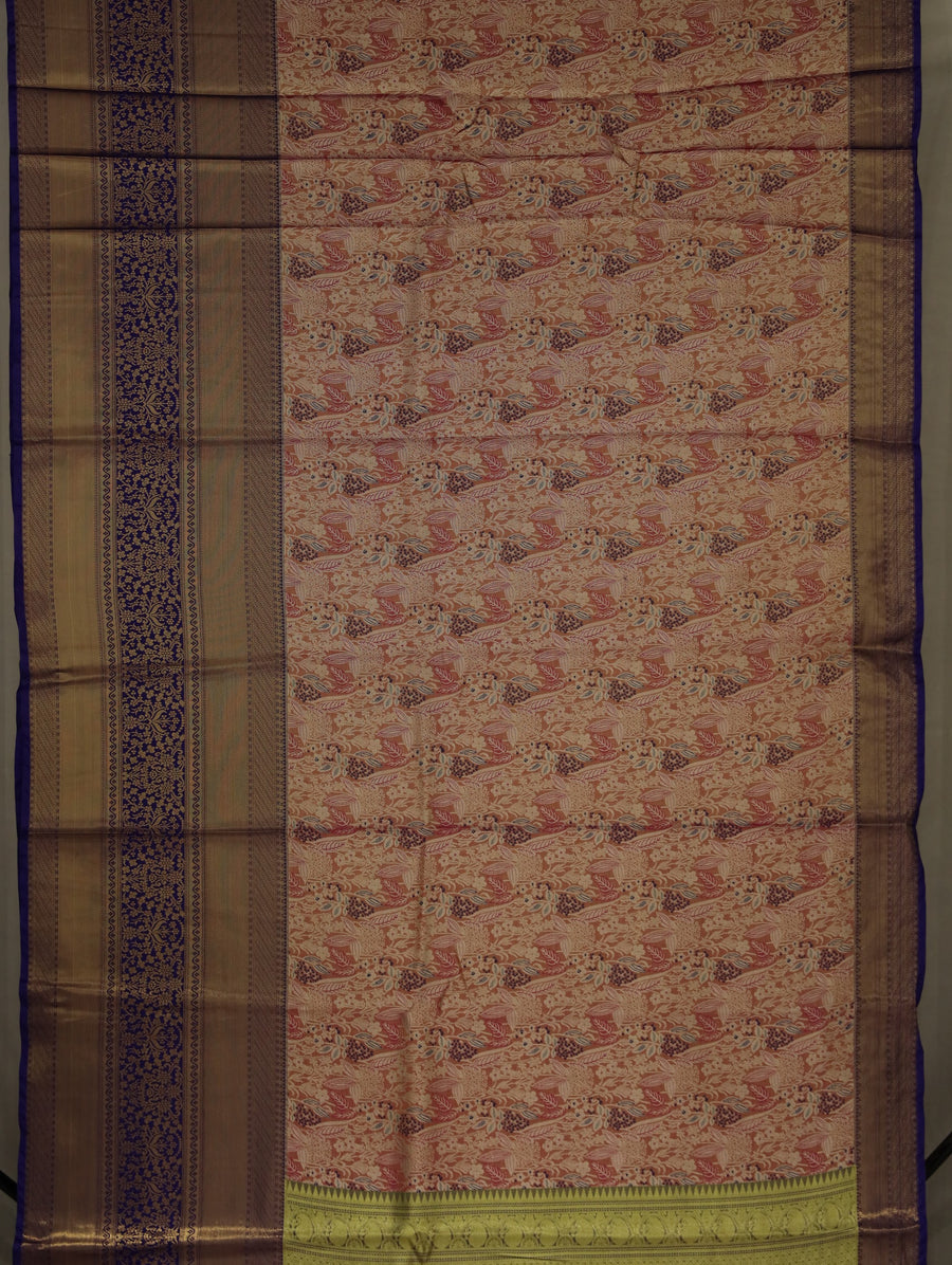 Blush Pink Dharmavaram Inspired Semi Silk Saree with Wide Wide Contrast Border