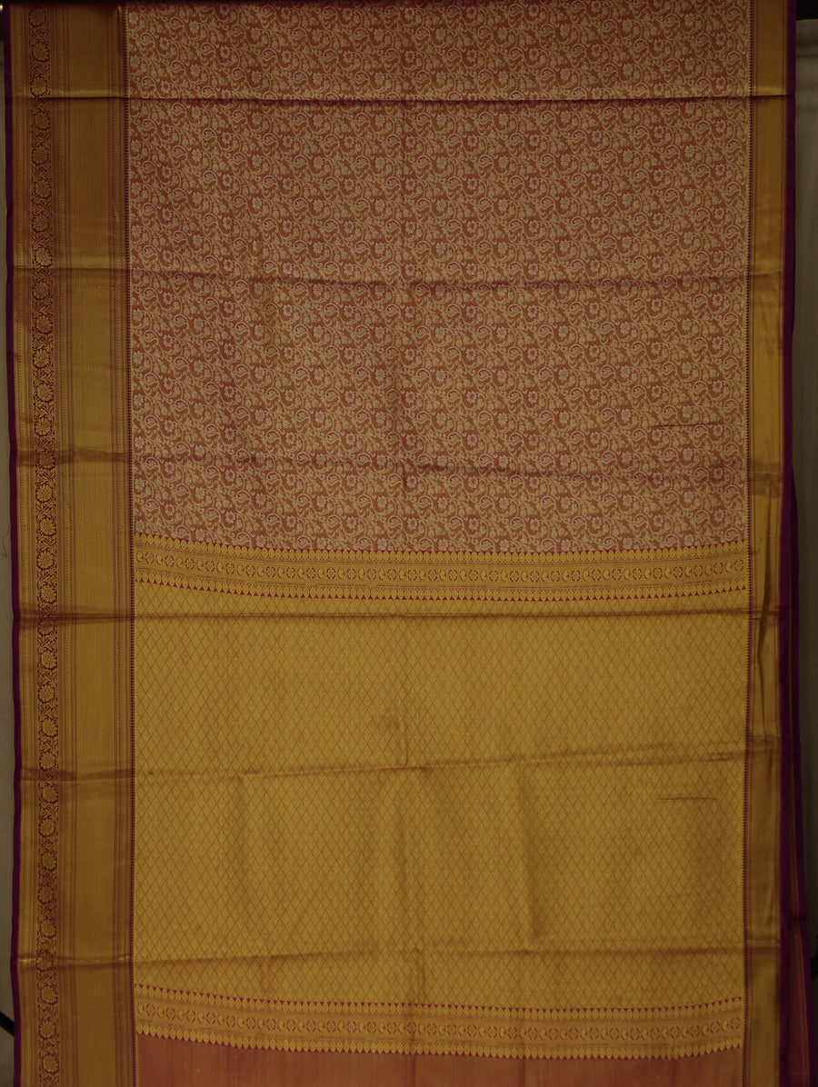 Burnt Sienna Kanchipuram Inspired Semi Silk Saree with Medium Medium Contrast Border