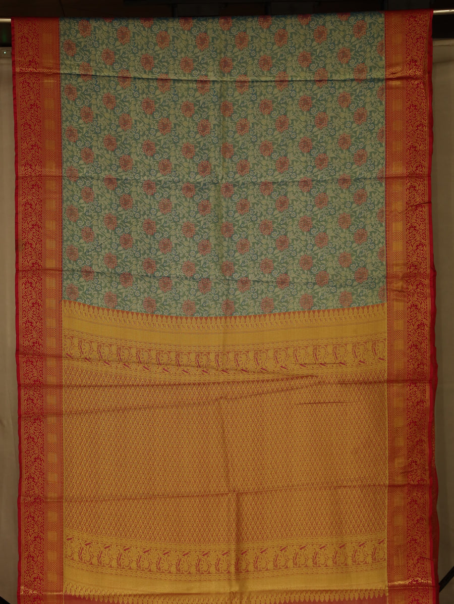 Powder Blue Dharmavaram Inspired Semi Silk Saree with Medium Medium Contrast Border