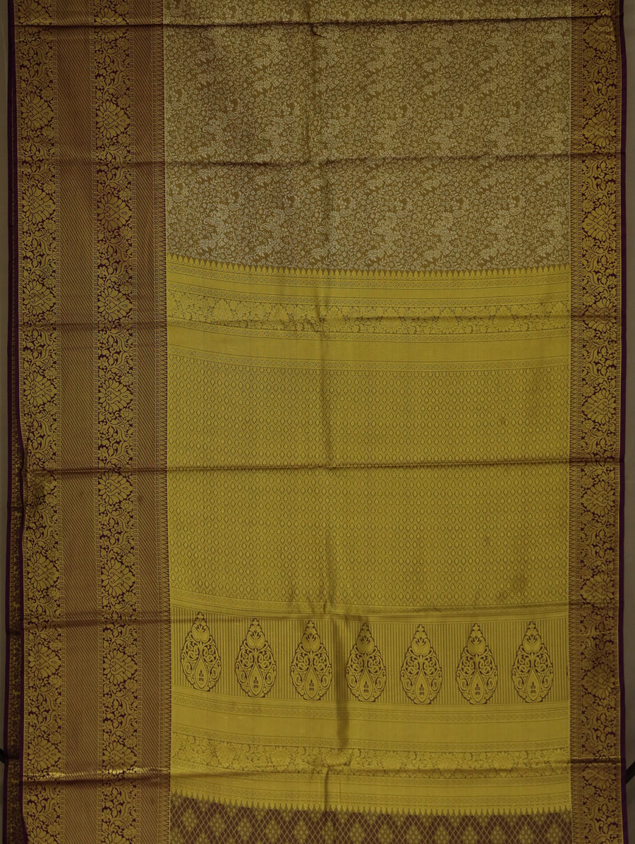 Moss Green Kanchipuram Inspired Semi Silk Saree with Wide Wide Contrast Border