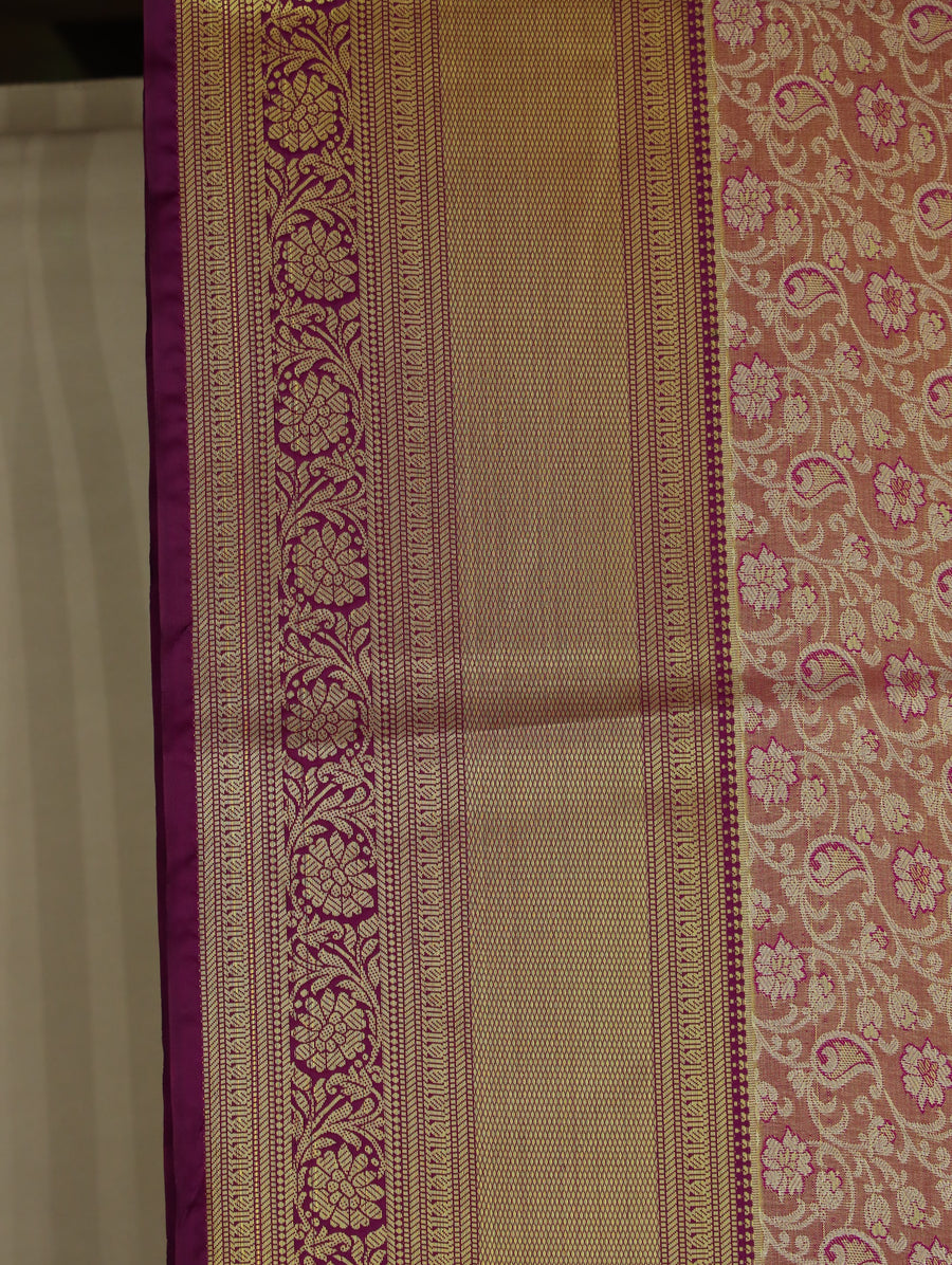 Burnt Sienna Kanchipuram Inspired Semi Silk Saree with Medium Medium Contrast Border