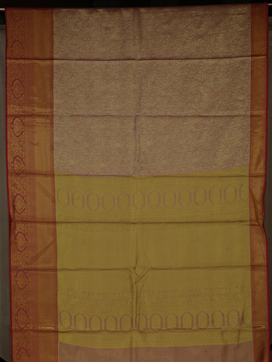 Champagne Gold Dharmavaram Inspired Semi Silk Saree with Wide Wide Contrast Border