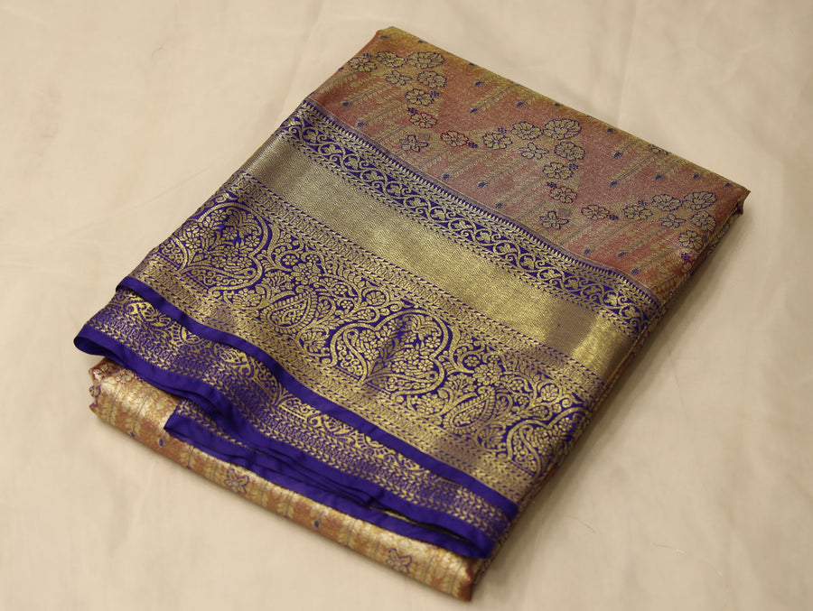 Burnt Orange Gadwal Inspired Semi Silk Saree with Medium Medium Contrast Border