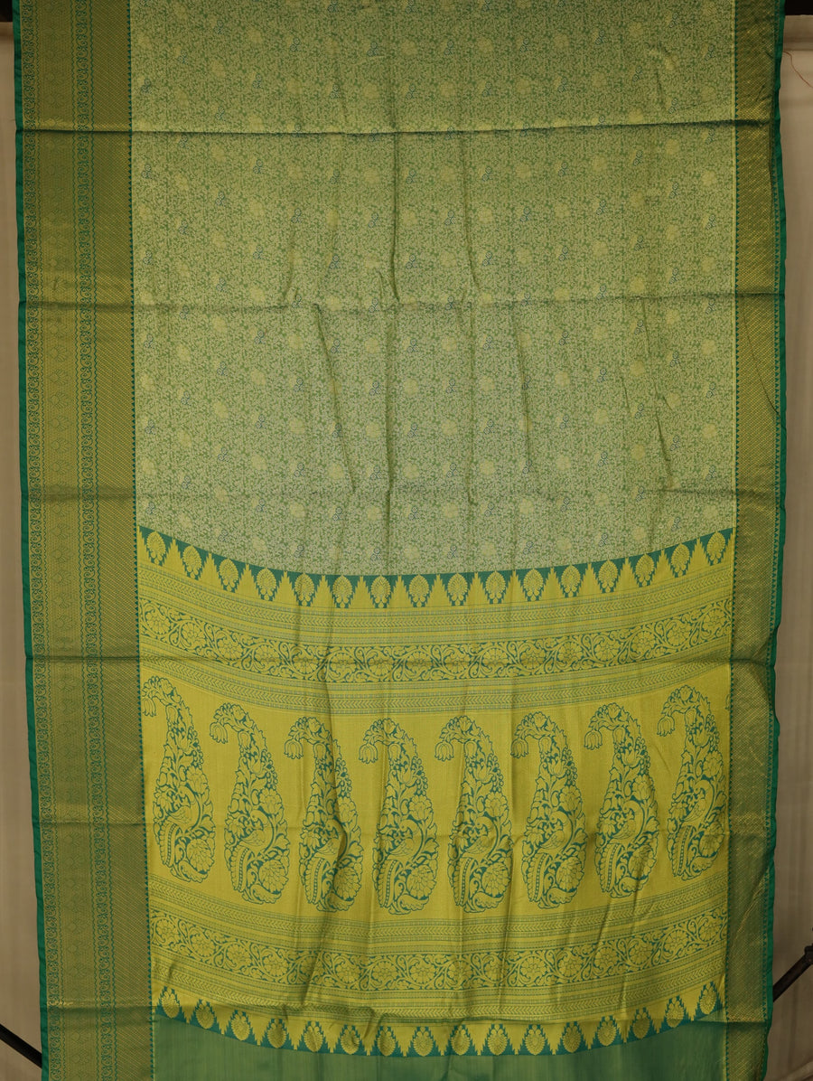Pistachio Green Dharmavaram Inspired Semi Silk Saree with Wide Wide Contrast Border