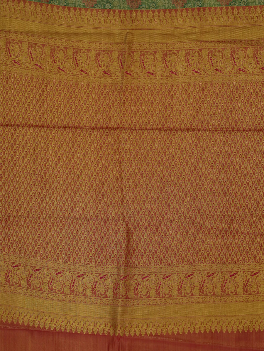 Mint Green Kanchipuram Inspired Semi Silk Saree with Wide Wide Contrast Border