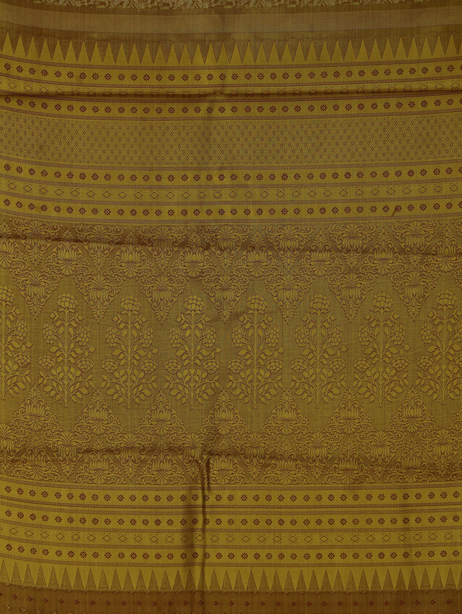 Champagne Gold Dharmavaram Inspired Semi Silk Saree with Wide Wide Contrast Border
